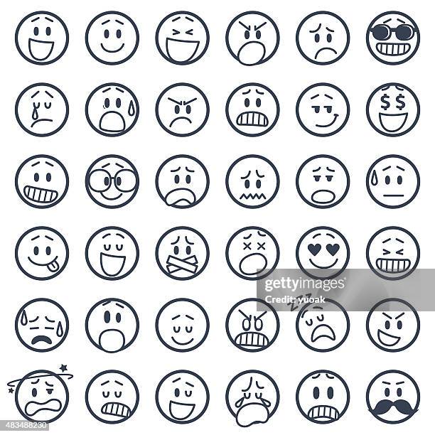 illustrazioni stock, clip art, cartoni animati e icone di tendenza di set di icone smiley - smiley faces