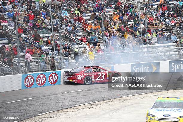 Alex Bowman, driver of the Dr Pepper Toyota Camry, is involved in an on track incident during the running of the STP Gas Booster 500 at the...