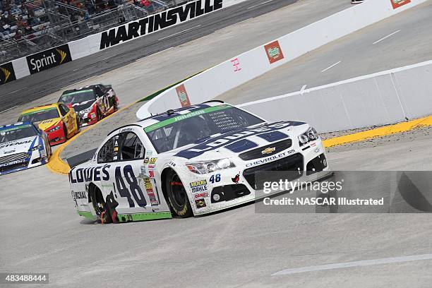 The Lowe's Chevy SS driven by Jimmie Johnson on track during the running of the STP Gas Booster 500 at the Martinsville Speedway in Martinsville, VA....