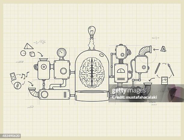 illustrazioni stock, clip art, cartoni animati e icone di tendenza di cianografia di un'idea macchina progetto - motore