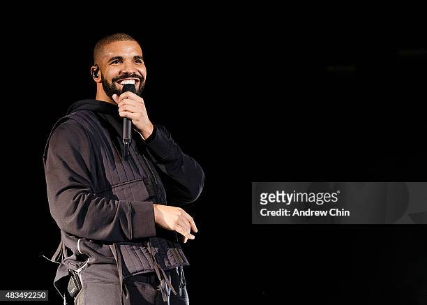 Rapper Drake performs onstage during Day 2 of Squamish Valley Music Festival on August 8, 2015 in Squamish, Canada.