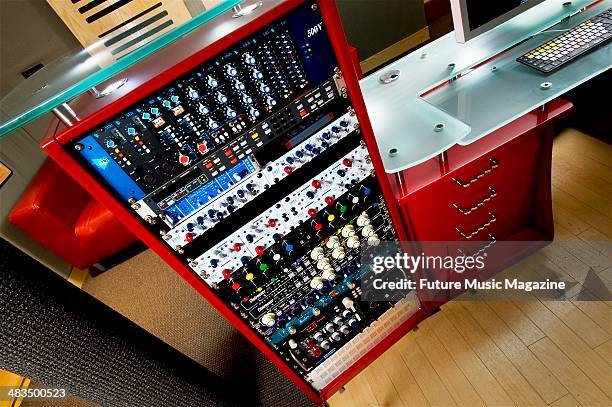Rack-mounted audio equipment in the control room of Alpha Centauri Studios in London, taken on December 10, 2008.