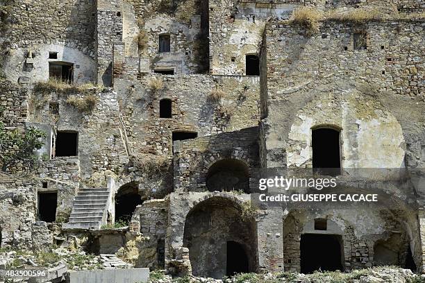 Picture taken on August 8, 2015 shows the small town of Craco, near Potenza. Due to a landslide, the inhabitants of the town of Craco were evacuated...