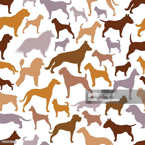 ilustraciones, imágenes clip art, dibujos animados e iconos de stock de patrón de perros - basset hound
