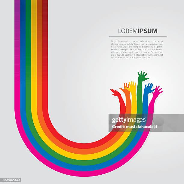stockillustraties, clipart, cartoons en iconen met gay rights background with rainbow and hands - homorechten