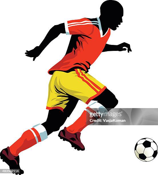 fußball-spieler läuft mit dem ball-american football - midfielder soccer player stock-grafiken, -clipart, -cartoons und -symbole