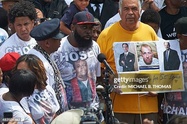 Michael Brown Sr. Father of slain 18-year-old Michael Brown Jr. Speaks during a memorial service for slain 18 year-old Michael Brown Jr. On August 9,...