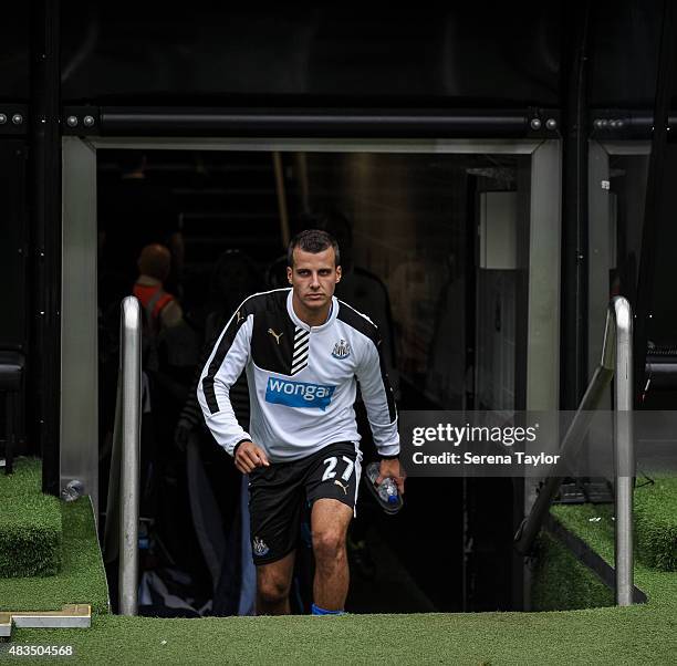 Steven Taylor of Newcastle walks out of the tunnel prior to kick off of the Barclays Premier League match between Newcastle United and Southampton at...