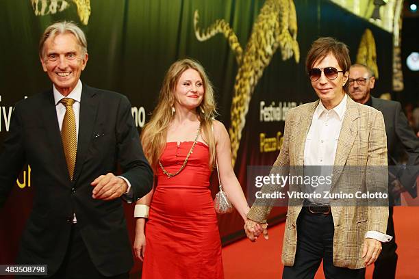 Marco Solari, Calantha Carelli Mansfield, Michael Cimino attend the Pardo D'Onore Swisscom red carpet on August 9, 2015 in Locarno, Switzerland.