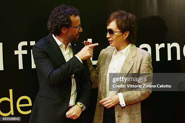 Carlo Chatrian, Michael Cimino attend the Pardo D'Onore Swisscom red carpet on August 9, 2015 in Locarno, Switzerland.