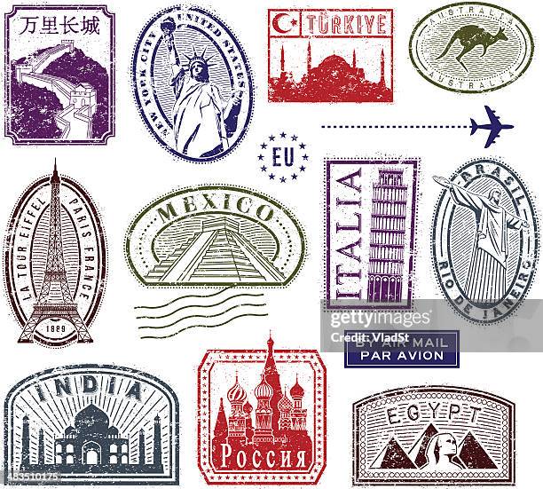 world travel-briefmarken - bundesstaat rio de janeiro stock-grafiken, -clipart, -cartoons und -symbole