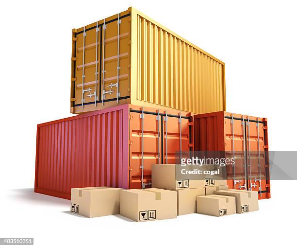 cargo container und pappe boxen. - container stock-fotos und bilder
