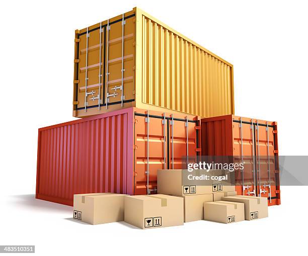 cargo containers and cardboard boxes. - cargo containers stock pictures, royalty-free photos & images