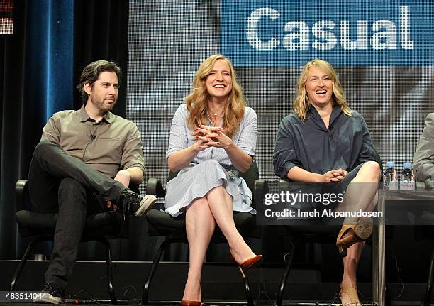 Director Jason Reitman, Executive Producer Helen Estabrook, and Executive Producer Liz Tigelaar speak onstage during the "Casual" panel at the Hulu...