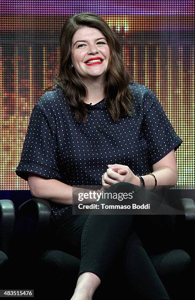 Actress Casey Wilson speaks onstage during "The Hotwives of Las Vegas" panel at the Hulu 2015 Summer TCA Presentation at The Beverly Hilton Hotel on...