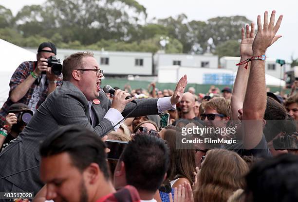 Singer Paul Janeway of St Paul and the Broken Bones performs at the Lands End Stage during day 3 of the 2015 Outside Lands Music And Arts Festival at...