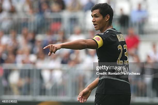Aissa Mandi during the French Ligue 1match between FC Girondins de Bordeaux and Stade de Reims at Nouveau Stade Bordeaux on August 9, 2015 in...