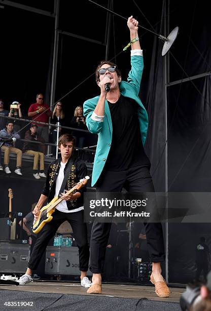 Singer Nate Ruess performs at the Lands End Stage during day 3 of the 2015 Outside Lands Music And Arts Festival at Golden Gate Park on August 9,...