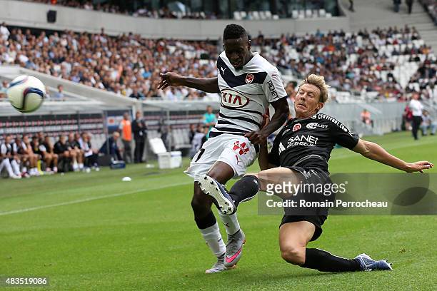 Andre Biyogo Poko and Franck Signorino during the French Ligue 1match between FC Girondins de Bordeaux and Stade de Reims at Nouveau Stade Bordeaux...