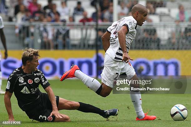 Wahbi Khazri and Franck Signorino during the French Ligue 1match between FC Girondins de Bordeaux and Stade de Reims at Nouveau Stade Bordeaux on...