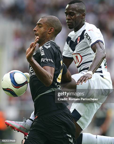 David Ngog and Maxime Poundje during the French Ligue 1match between FC Girondins de Bordeaux and Stade de Reimsat Nouveau Stade Bordeaux on August...