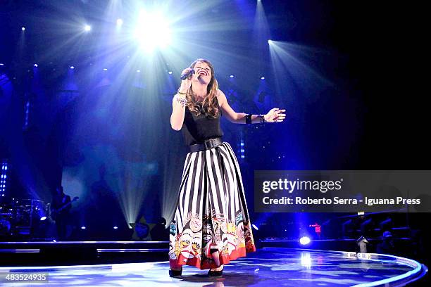 Alessandra Amoroso performs his concert at Unipol Arena on April 5, 2014 in Bologna, Italy.