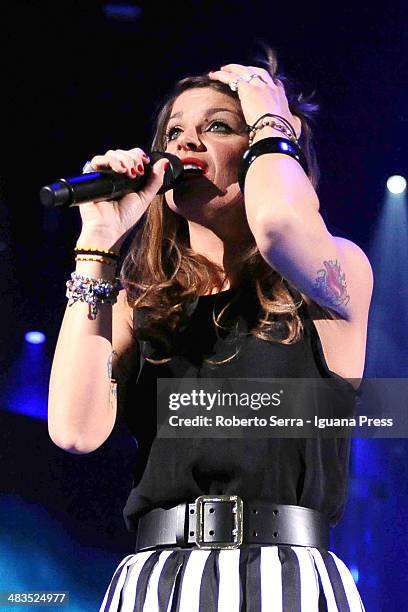 Alessandra Amoroso performs his concert at Unipol Arena on April 5, 2014 in Bologna, Italy.