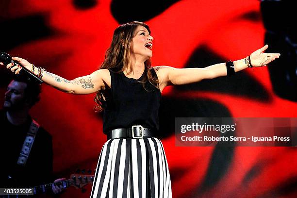Alessandra Amoroso performs his concert at Unipol Arena on April 5, 2014 in Bologna, Italy.