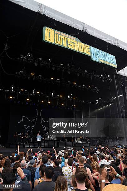 Singer Sam Smith performs at the Lands End Stage during day 3 of the 2015 Outside Lands Music And Arts Festival at Golden Gate Park on August 9, 2015...