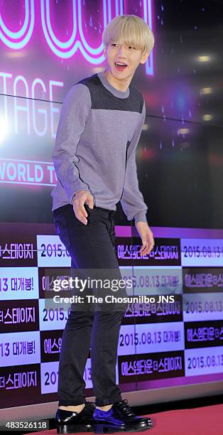 Baek-Hyun of EXO poses for photographs during the 2015 SM Town Screen Show in Seoul at COEX on August 4, 2015 in Seoul, South Korea.