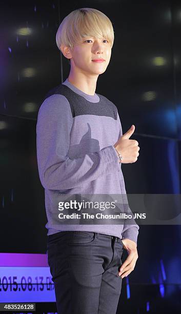 Baek-Hyun of EXO poses for photographs during the 2015 SM Town Screen Show in Seoul at COEX on August 4, 2015 in Seoul, South Korea.