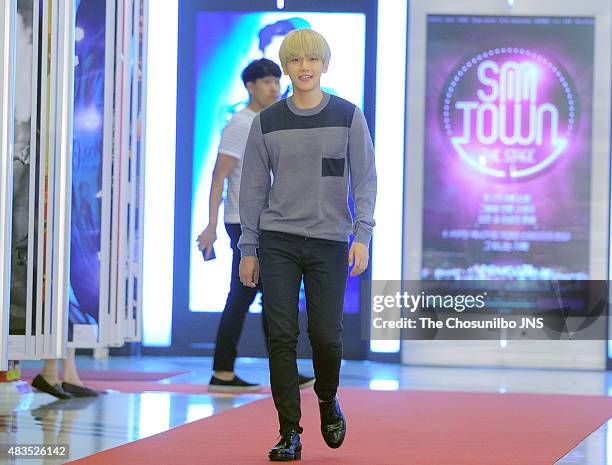 Baek-Hyun of EXO poses for photographs during the 2015 SM Town Screen Show in Seoul at COEX on August 4, 2015 in Seoul, South Korea.