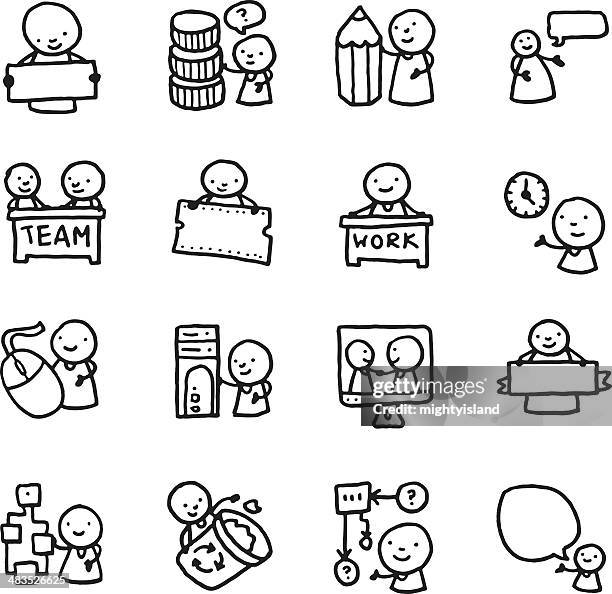 work and communication doodle icon set - technology stack diagram stock illustrations