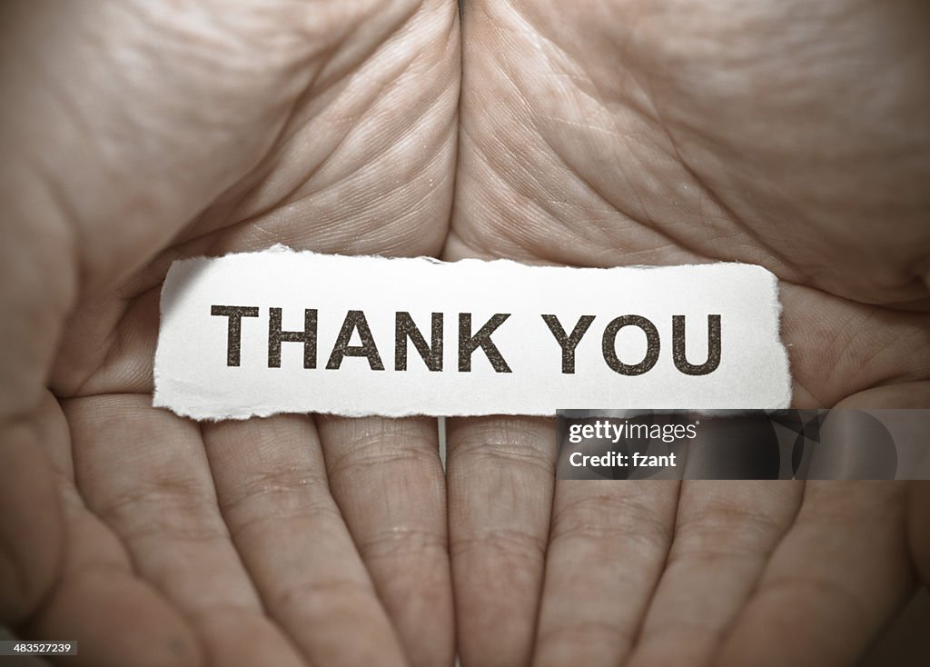 Thank you text on hand