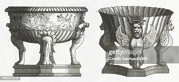illustration of engraved roman planters - baptismal font stock illustrations
