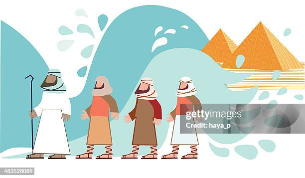 stockillustraties, clipart, cartoons en iconen met passover. jews walking through the parted sea - uittocht uit egypte