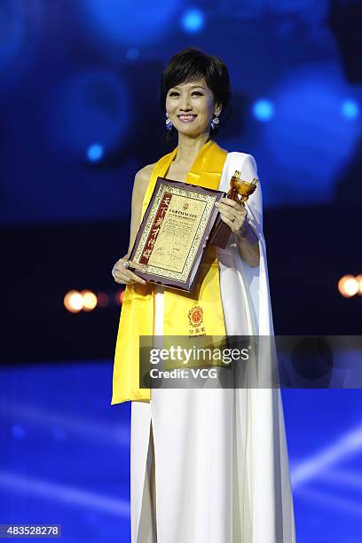 Actress Angie Chiu wins Annual Contribution of 17th Huading Awards on August 9, 2015 in Shanghai, China.