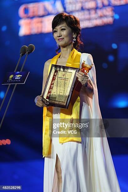 Actress Angie Chiu wins Annual Contribution of 17th Huading Awards on August 9, 2015 in Shanghai, China.