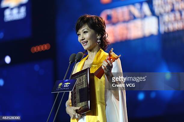 Actress Angie Chiu wins Annual Contribution of 17th Huading Awards on August 9, 2015 in Shanghai, China.