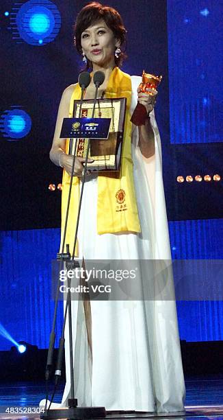 Actress Angie Chiu wins Annual Contribution of 17th Huading Awards on August 9, 2015 in Shanghai, China.