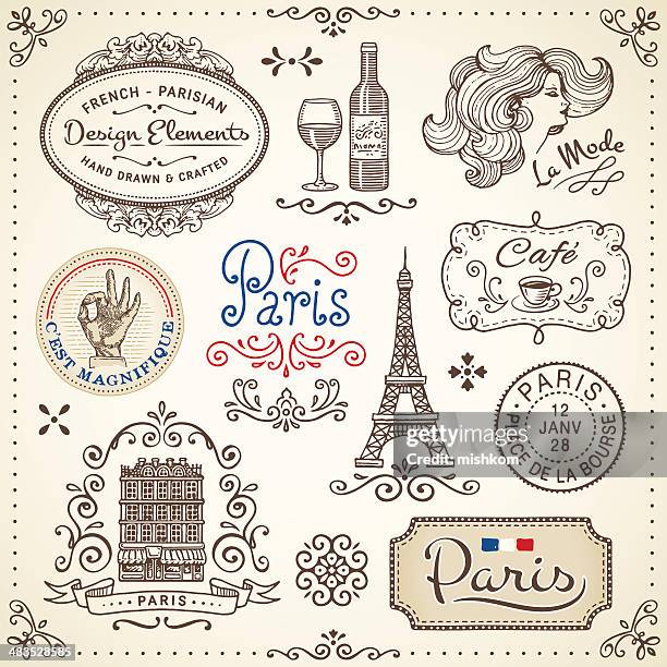 vintage elements - france wine cafe stock illustrations