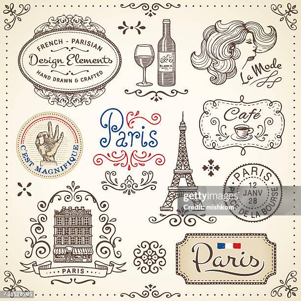 vintage elements - illustration in paris stock illustrations