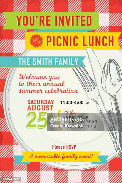 family picnic lunch with antique placesetting invitation design template - 午餐 幅插畫檔、美工圖案、卡通及圖標