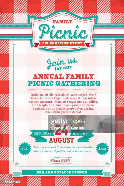 familie picknick tischtuch einladung design-vorlage feier - picknick stock-grafiken, -clipart, -cartoons und -symbole