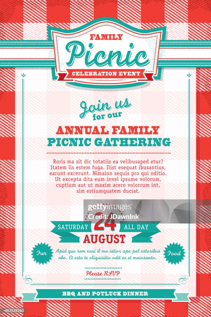 Familia picnic celebración manteles diseño de plantilla de la invitación