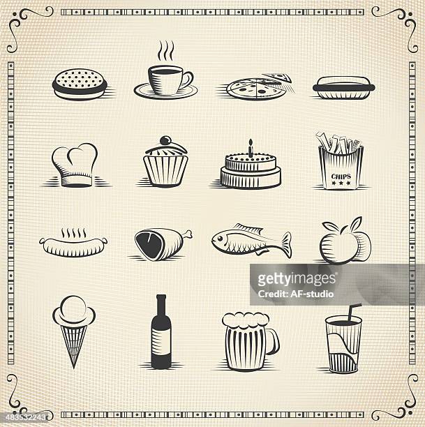 food vintage icon set - toque stock illustrations