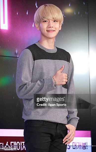 Baek-Hyun of EXO poses for photographs during the 2015 SM Town Screen Show in Seoul at COEX on August 4, 2015 in Seoul, South Korea.