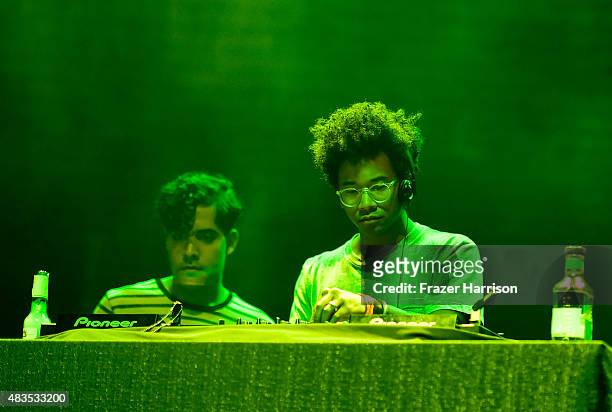 Neon Indian and Toro Y Moi perform onstage following "Turbo Kid" during the Sundance NEXT FEST at The Theatre at Ace Hotel on August 9, 2015 in Los...