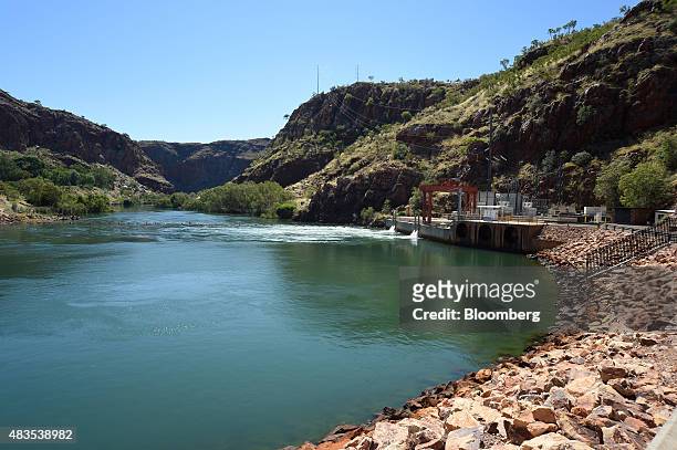 The outlet station of the Ord River hydro power plant, operated by Pacific Hydro Pty, stands outside the dam wall at Lake Argyle, 70 kilometers south...