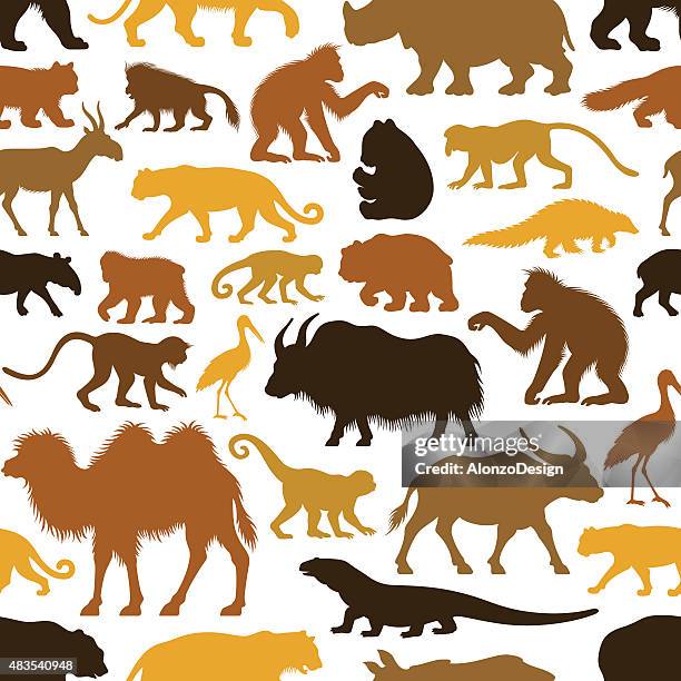 repetitive asian animals pattern - orang utan stock illustrations